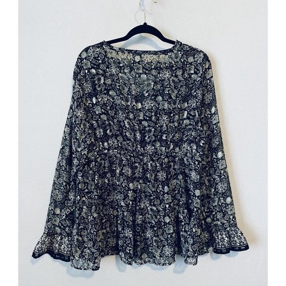 Knox Rose Top Womens XXL Floral Ruffle Hem Crochet Trim Gold Metallic Boho - Picture 4 of 7